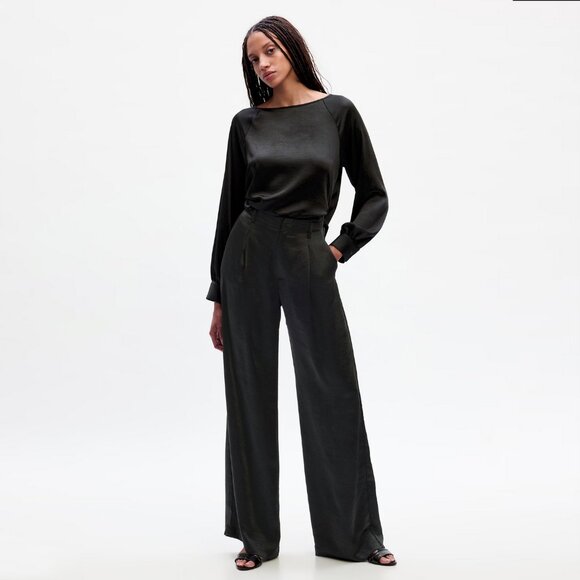 High Rise Pleated Satin Trousers NWOT - Picture 3 of 11